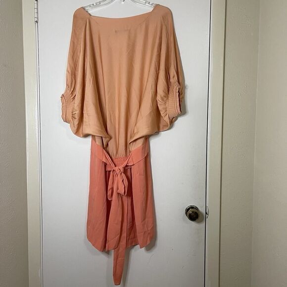DVF Diane Von Furstenberg peach coral silk tie waist flowy dress US 12 - Picture 5 of 8